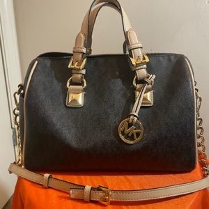 🌺 Michael Kors Grayson Medium Chain Satchel Brown signature bag!